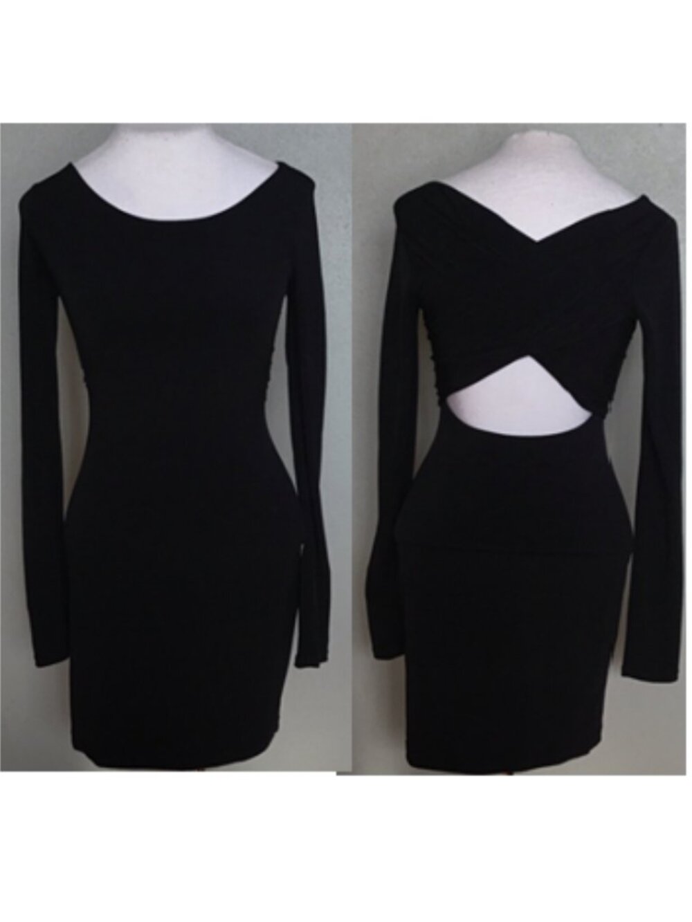 Guess Black Long Sleeve Bodycon Crisscross Cut Out Back Mini Dress Size Small